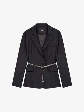 Vilena Belted Pinstriped Woven Blazer